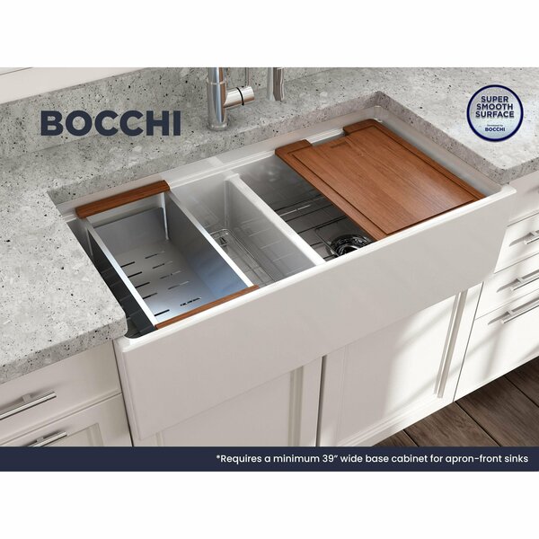 Bocchi Contempo Workstation Apron Front Fireclay 36 in. Double Bowl Kitchen Sink in White 1348-001-0120